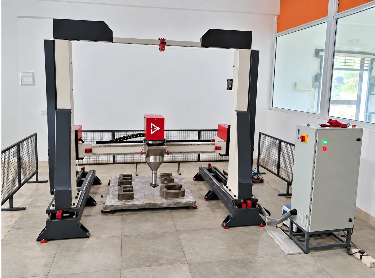 ESEC's gantry 3D concrete printer inside the college lab